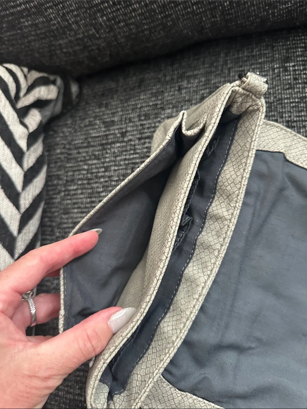 Neutral Textured Wristlet Clutch - Silver-Tone Hardware